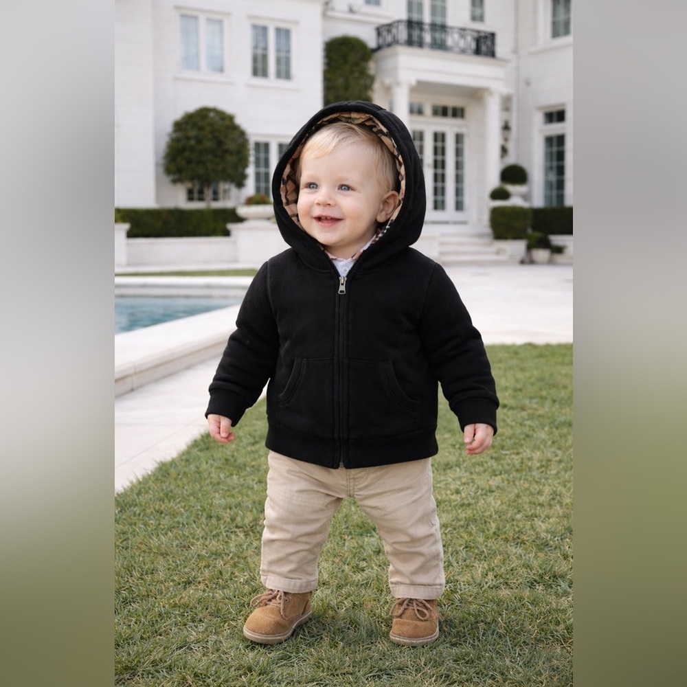 BURBERRY Baby Nova Check Long Sleeve Full Zip Hooded Jacket